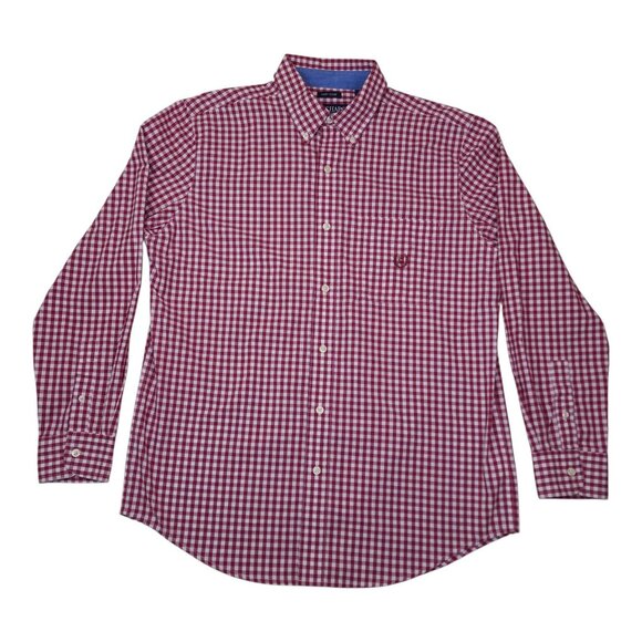 Chaps Red White Gingham Check Button Down Dress Shirt M Easy Care - Picture 2 of 6